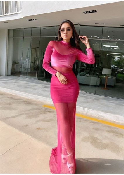 Butik Kadın Balıkçı Yaka Transparan Dekolteli Fırsat Ürün Elbise