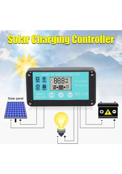 Mppt Solar Şarj Kontrol Cihazı Çoklu Korumalı LCD Ekranlı Solar Solar Qc3.0 Kontrol Cihazı (10A) (Yurt Dışından)