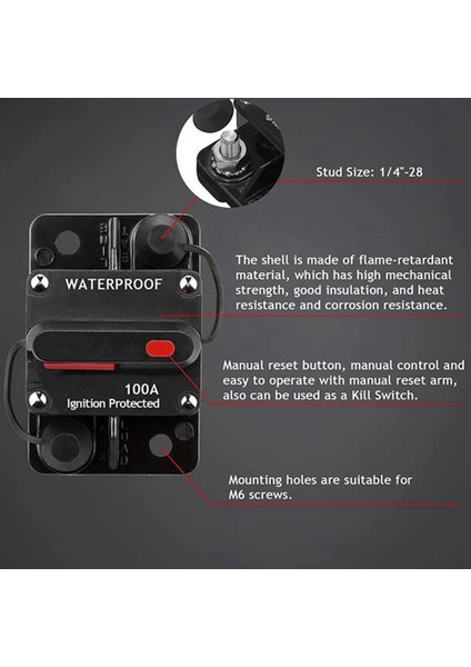 3 Adet 100 Amp Araba Stereo Ses Devre Kesici Sigortalar DC12-48V Manuel Sıfırlama Basmalı Düğme Anahtarı Sigortalar (Yurt Dışından)