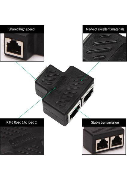 Port RJ45 Ayırıcı Adaptör Lan Ağ Ethernet Genişletici Konnektör Fişi Lotu 1 Adet (Yurt Dışından)