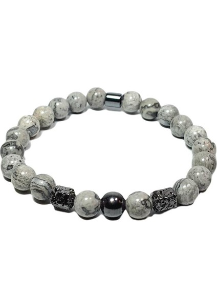 JTSS25DOB1508 Jasper Lav Hematit Gri Janti Doğaltaş Bileklik