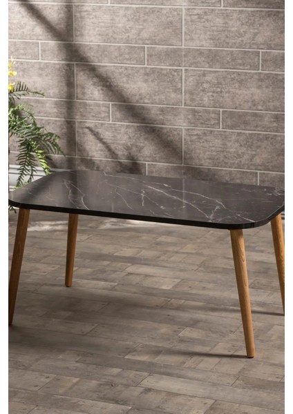 Devin Dekor Orta Sehpa Kare Ahşap Torna Ayak Bendir Siyah