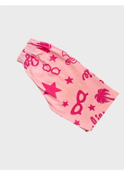 Kız Çocuk Pamuklu Pembe Palmiye Ağaç Gözlük Desenli Kısa Kollu Şortlu Yazlık Pijama Takımı modelleri