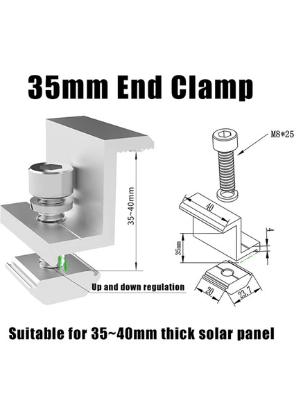 4 Parça Güneş Modülü Tutucu Uç Kelepçesi Kiti, Güneş Paneli Kenar Kelepçe Braketleri, Güneş Uç Kelepçesi Ayarlanabilir Güneş Paneli, 35MM (Yurt Dışından)