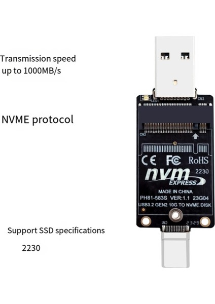 M.2 - Usba Type-C HDD Kasa Adaptör Kartı Nvme HDD Muhafaza Ara Kartı JMS583 10GBPS 2230 Boyut Ssd'yi (Yurt Dışından)