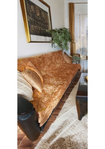 Koltuk Örtüsü Varakli Desen Özel Kaymaz Taban Süngerli ( 1 Ad ) Ölçüm 160X200 cm Çekyat Örtüsü Altin fiyatları