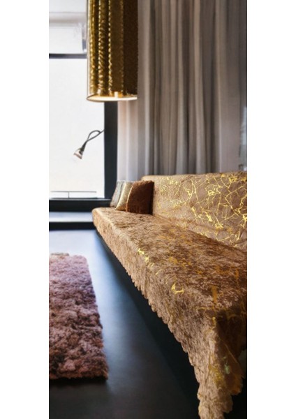 Koltuk Örtüsü Varakli Desen Özel Kaymaz Taban Süngerli ( 1 Ad ) Ölçüm 160X200 cm Çekyat Örtüsü Altin modelleri