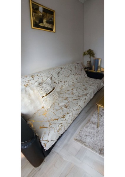 Koltuk Örtüsü Varakli Desen Özel Kaymaz Taban Süngerli ( 1 Ad ) Ölçüm 160X200 cm Çekyat Örtüsü Altin indirimleri
