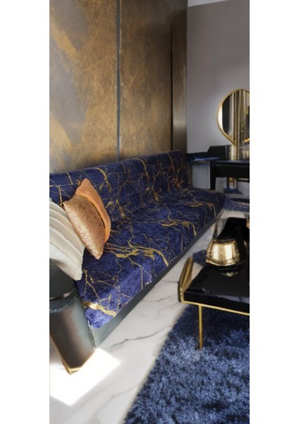 Koltuk Örtüsü Varakli Desen Özel Kaymaz Taban Süngerli ( 1 Ad ) Ölçüm 160X200 cm Çekyat Örtüsü Altin