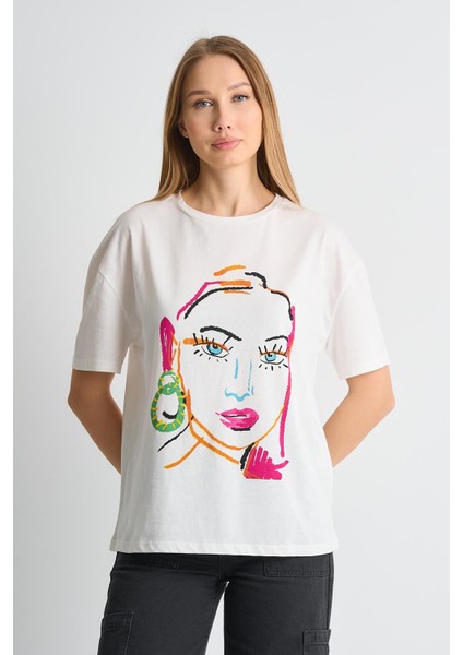 Alexandergardı Baskılı Bisiklet Yaka Kadın T-Shirt