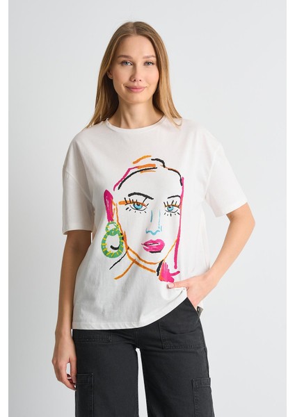 Alexandergardı Baskılı Bisiklet Yaka Kadın T-Shirt