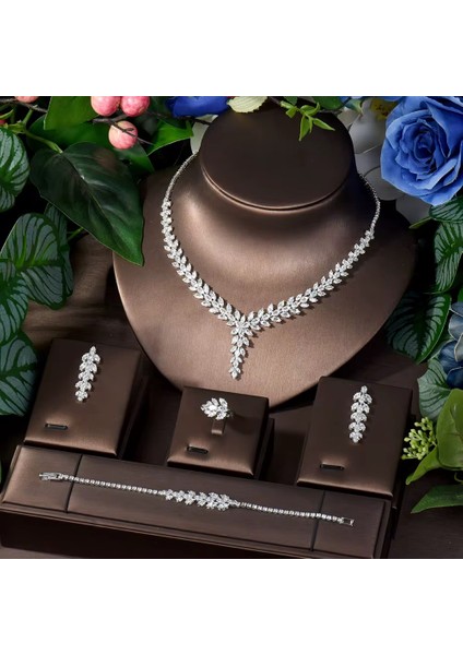 Helen Zirkon Taşlı Takı Seti Kolye Küpe Yüzük Bileklik Set