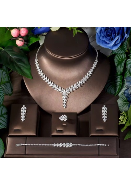 Helen Zirkon Taşlı Takı Seti Kolye Küpe Yüzük Bileklik Set