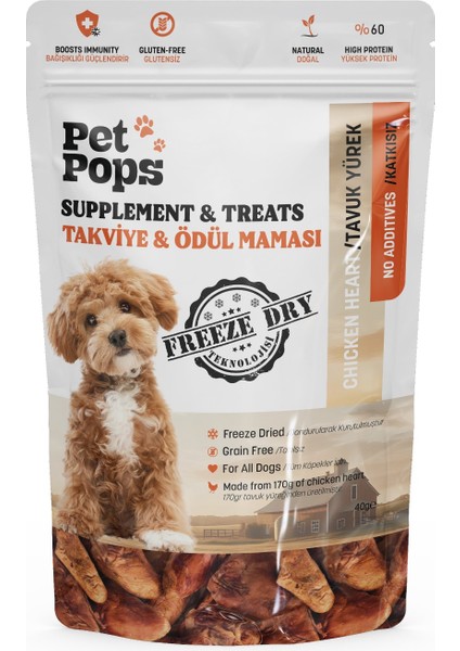 Köpekler İçin Takviye & Ödül Maması - Tavuk Yürek / Doğal / Freeze Dry