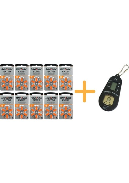 Extra 13 Numara Işitme Cihazı Pili (10 Paket x 6 Adet = 60 Adet Pil) + Hediye Işitme Cihazı Pil Ölçer