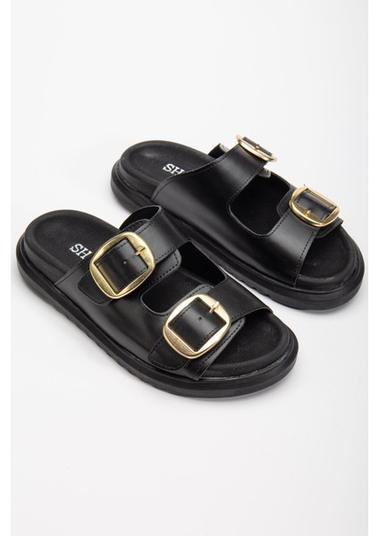 Harmony Çift Tokalı Yumuşak Tabanlı Günlük Siyah Terlik