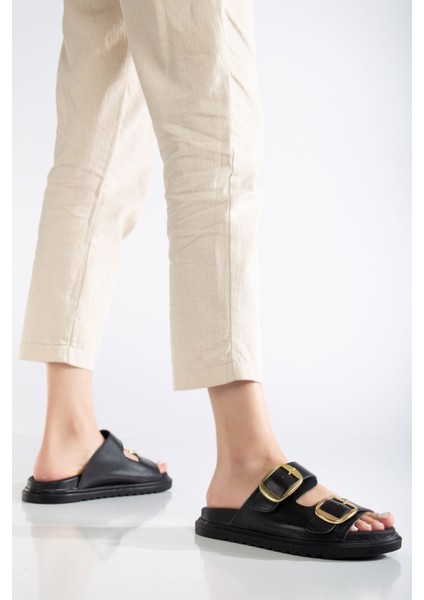 Harmony Çift Tokalı Yumuşak Tabanlı Günlük Siyah Terlik fırsatları