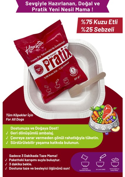 Pratix Aç Karıştır Yeni Nesil Kuzu&sebze Freeze Dry Doğal Katkısız Tabaklı Öğün Köpek Maması fiyatları
