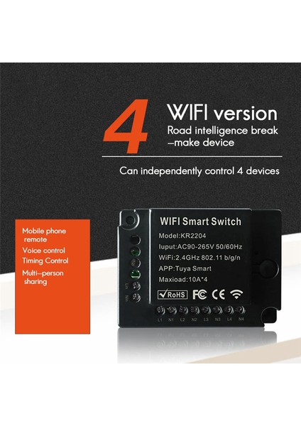Mini Dıy Wifi Akıllı Işık Anahtarı 4 Çeteli 4 Yönlü Modül Akıllı Yaşam/tuya Uygulaması Kablosuz Uzaktan Kumanda (Yurt Dışından)