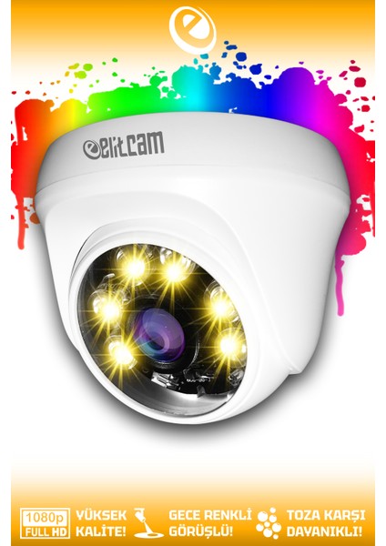 1 Dome Kamera Dome İç Mekan Full HD Renkli Gece Görüşlü Warmled Kameralı AHD Güvenlik Kamerası