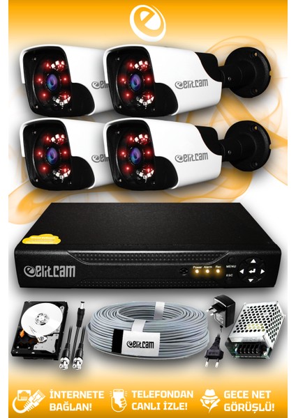 4 Kameralı Panda 4 Dış Kamera Set 320 GB HDD Full HD Gece Görüşlü Güvenlik Kamerası Sistemi