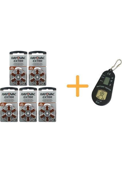 Extra 312 Numara Işitme Cihazı Pili (5 Paket x 6 Adet = 30 Adet Pil) + Hediye Işitme Cihazı Pil Ölçer