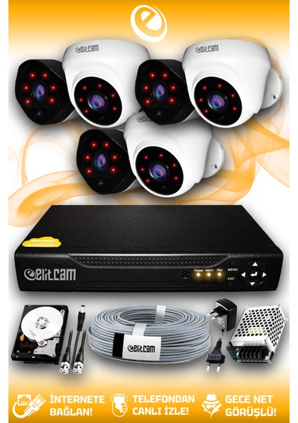 6 Kameralı Uzay 3 İç Kamera Set 500 GB HDD Full HD Gece Görüşlü Güvenlik Kamerası Sistemi