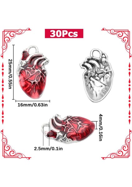 30 Adet Kalp Charms Anatomik Charms 3D Organ Kalpleri Cadılar Bayramı Charms (Yurt Dışından)