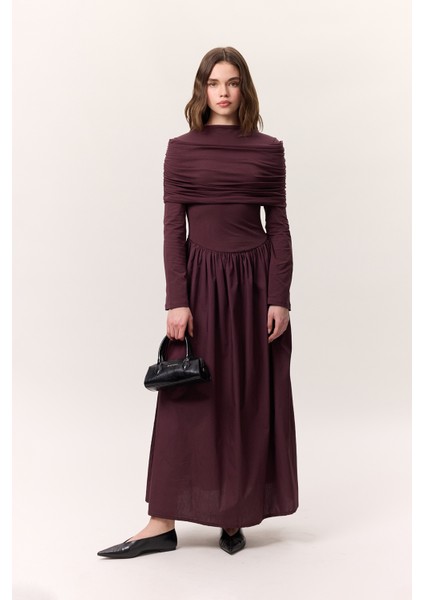 Geniş Etekli Uzun Elbise Bordo fiyatları
