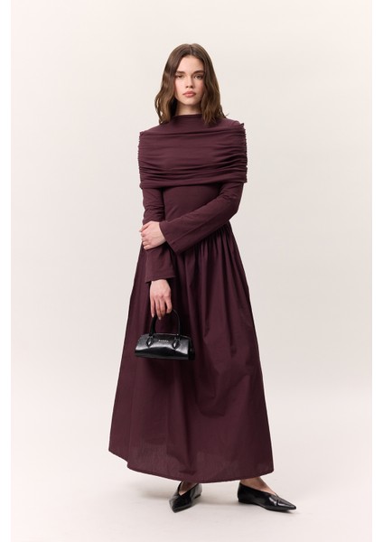 Geniş Etekli Uzun Elbise Bordo modelleri