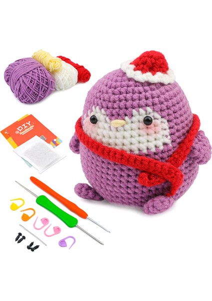 Kendin Yap Penguen Tığ Işi Seti Örgü Iplik Iğneleri Peluş Bebek Mor (Yurt Dışından)