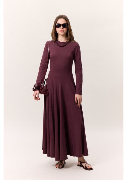 Kuplu Uzun Kollu Elbise Bordo