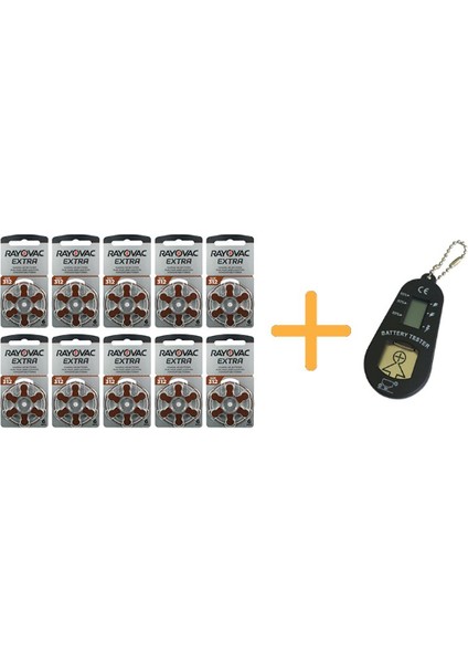 Extra 312 Numara Işitme Cihazı Pili (10 Paket x 6 Adet = 60 Adet Pil) + Hediye Işitme Cihazı Pil Ölçer