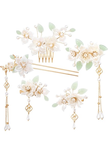 5 Adet Kamelya Çiçek Püsküllü Saç Tokası, Inci Saç Tokaları (Yurt Dışından)