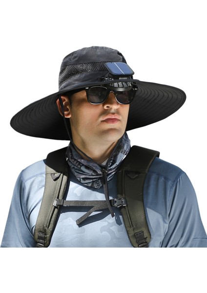 Güneş Fanlı Açık Hava Geniş Kenarlı Güneş Şapkası, Güneş Fanlı Şapka Siyah (Yurt Dışından)