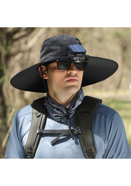 Güneş Fanlı Açık Hava Geniş Kenarlı Güneş Şapkası, Güneş Fanlı Şapka Siyah (Yurt Dışından) fiyatları