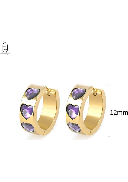 925 Ayar Gümüş Iğne Yüksek Kalite Mor Zirkon Altın Halka Küpeler Kadınlar Için Moda Kalp Şeklinde Küpe Parti Lüks Takı (Yurt Dışından)