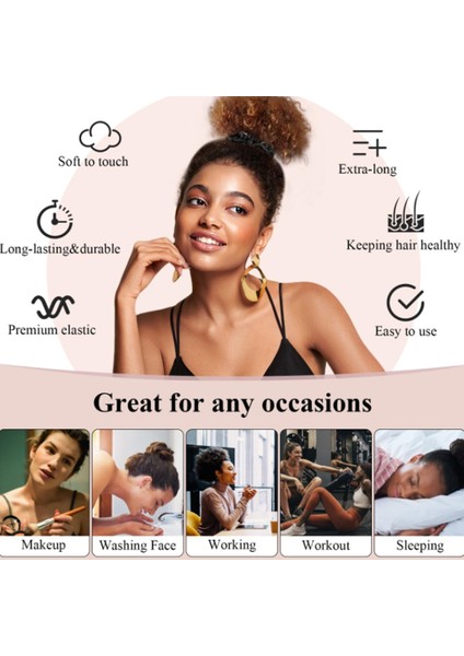 Scrunchies Ayarlanabilir Slip Siyah Saten Saç Bağları 3 Adet (Yurt Dışından) modelleri