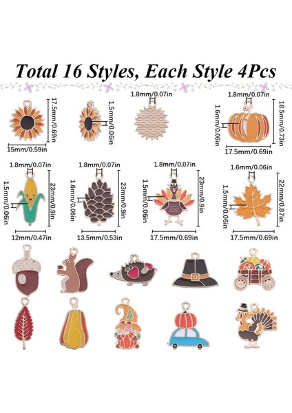 64 Adet Şükran Günü Emaye Charms Alaşımlı Sonbahar Charm Toplu (Yurt Dışından) modelleri