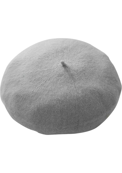 Sıcak Yün Astarlı Örgü Şapka Moda Sanatçı Kış Şapkası-Gri (Yurt Dışından)