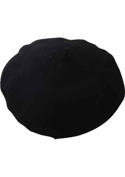 Sıcak Yün Astarlı Örgü Şapka Moda Sanatçı Kış Şapkası-Siyah (Yurt Dışından)