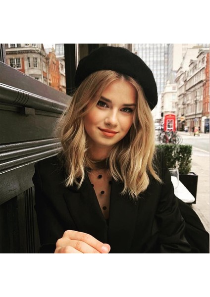 Sıcak Yün Astarlı Örgü Şapka Moda Sanatçı Kış Şapkası-Siyah (Yurt Dışından) fiyatları