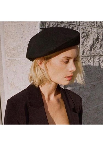 Sıcak Yün Astarlı Örgü Şapka Moda Sanatçı Kış Şapkası-Beyaz (Yurt Dışından) fırsatları