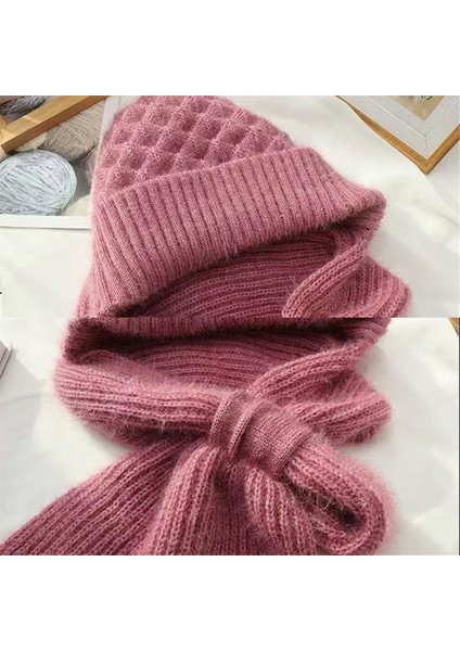 Kadın Peluş Astarlı Akrilik Balaklava Başlıklı Atkı Şapka-D (Yurt Dışından)