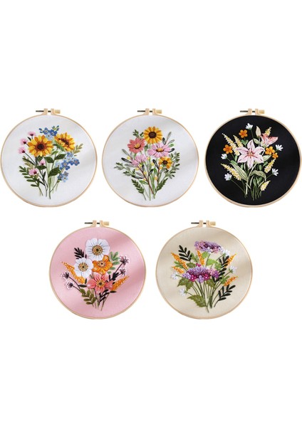 Yeni Başlayanlar Için 5 Set Nakış Seti Çiçek Deseni ve Araçlar Dahil (Yurt Dışından)