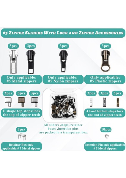 Fermuar Tamir Takımı 5 Fermuar Değiştirme Kaydırıcı Takımı (Yurt Dışından) modelleri