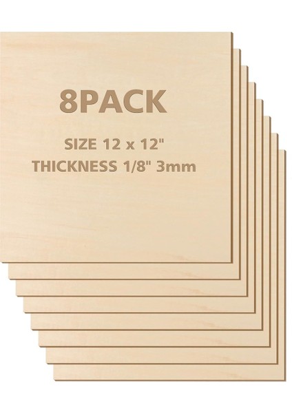 12X12 Inç - 3 mm Basswood Levhalar Kendin Yap El Sanatları Için 8 Adet Lazer Kesim (Yurt Dışından)