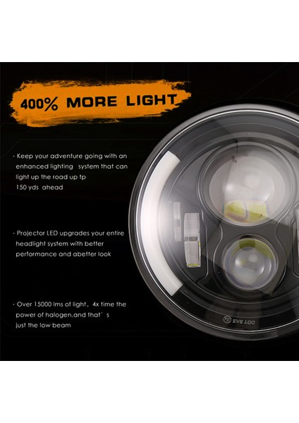 7 Inç LED Far Yuvarlak 200W Halo Açı Gözler Drl 2 Adet Için (Yurt Dışından)