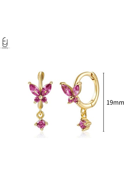 925 Sterling Silver Needle Rose Red Earrings Ladies Water Drop / Heart Shaped Pendant Gold Earrings Fashion Jewelry Gift (Yurt Dışından)