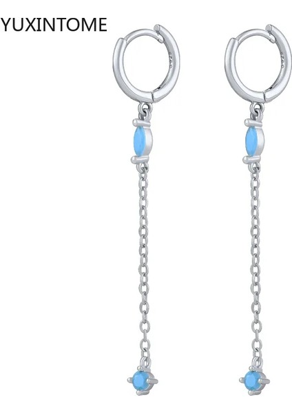 925 Gümüş Damızlık Turkuaz Halka Küpe Bayan Ins Tarzı Narin Çiçek Mavi Delici Huggie Küpe Takı (Yurt Dışından)